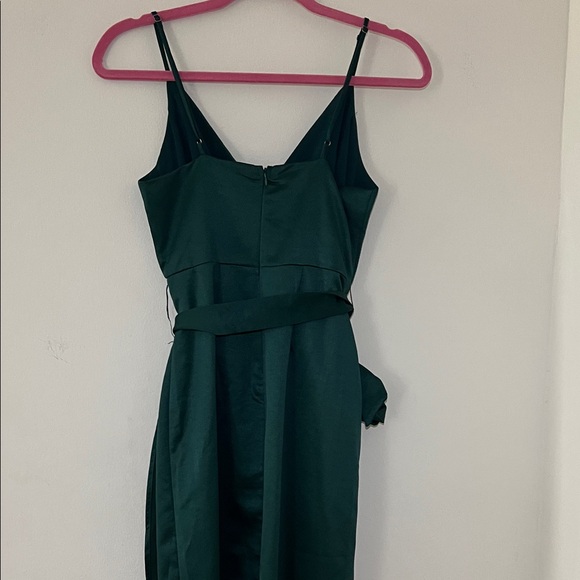 Lulu's Forest Green Satin Wrap Midi Dress - Picture 8 of 9